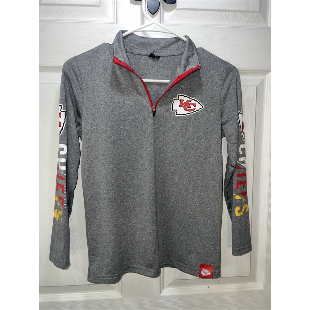 NFL Kansas City Chiefs Gray 1/4 Zip‎ Pullover Youth Shirt Size 8-10?